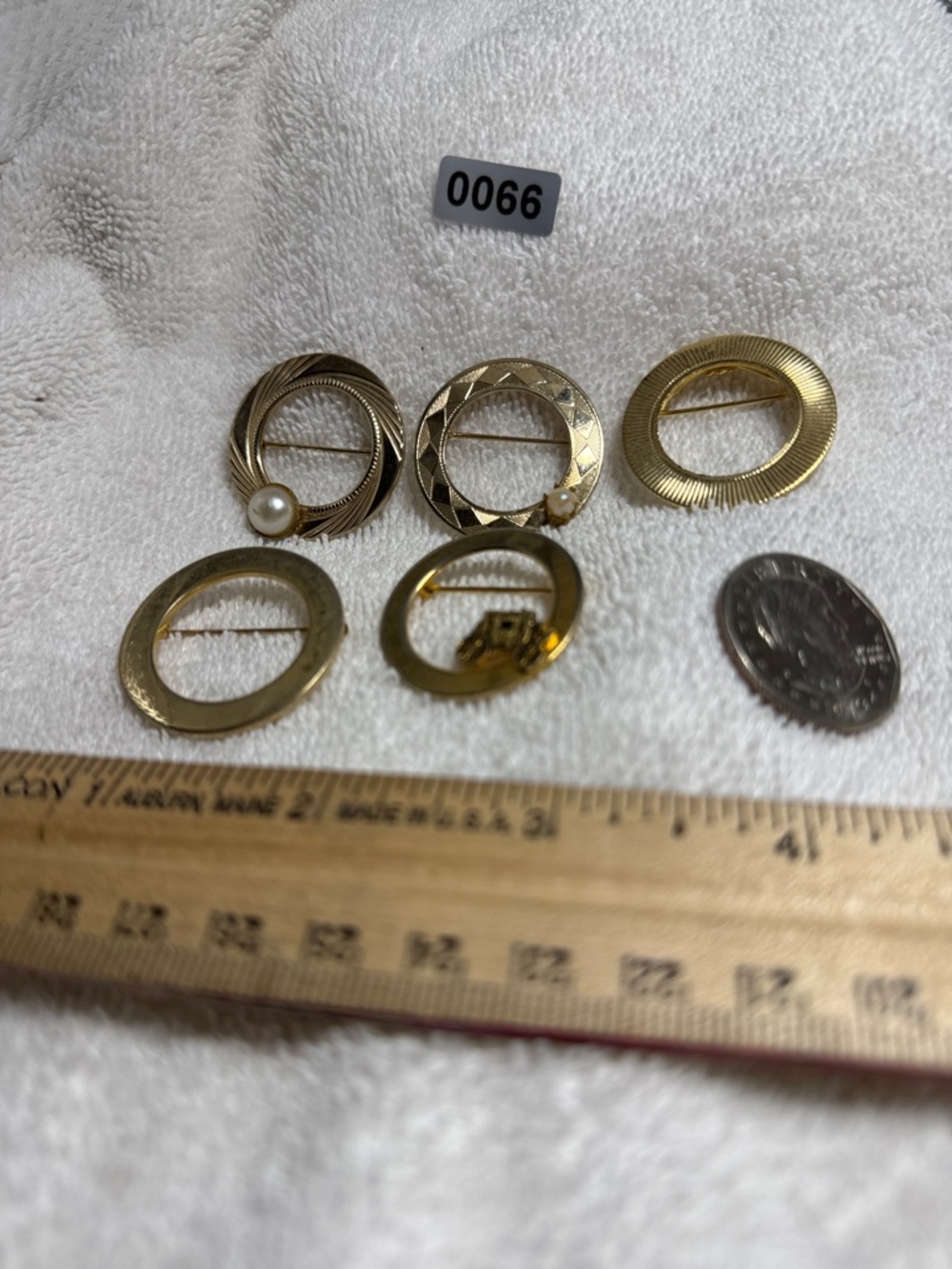 5 Circular Brooches, Includes 1 Monet Gold-Tone, also 2 Faux Pearl Accent